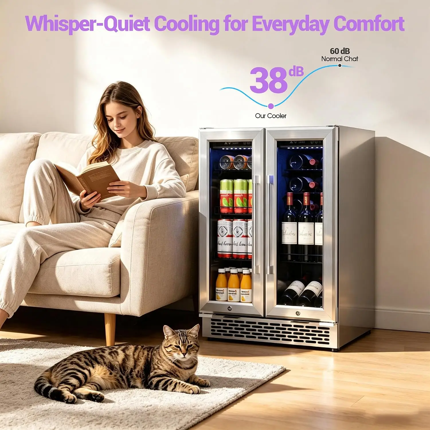 24 Inch Dual Zone Beverage Refrigerator, Beverage Cooler With Glass Door | 5.2 Cu.Ft Beverage Fridge Holds 21 Wine, Customized image 4