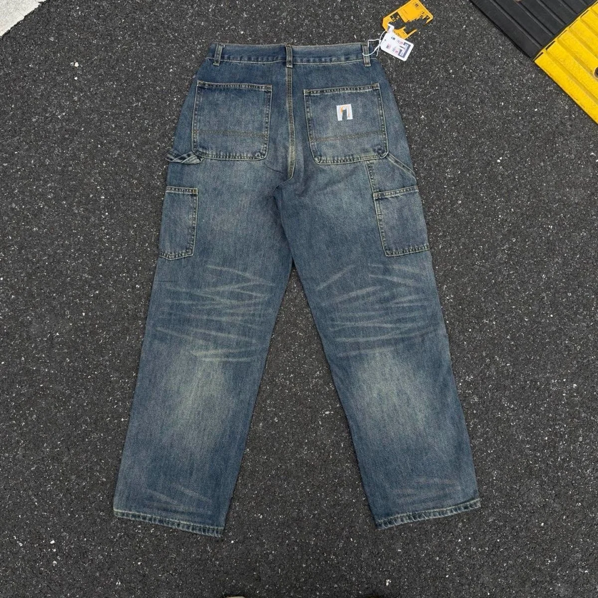 

Мужские джинсы в стиле ретро-американской рабочей одежды, с двойными наколенниками, прямые, для скейтбординга, со средней посадкой, на молнии, зимние