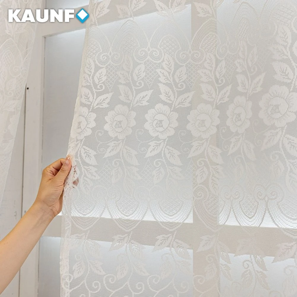 KAUNFO الأبيض الدانتيل تول الستائر خمر نافذة الستائر لغرفة المعيشة ديكور غرفة نوم 1 قطعة #1