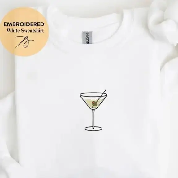

Embroidered Martini Sweatshirt Martini Time Casual Daily Wear Unisex Sweatshirt with Multiple Colors Versatile Stylish Pullover