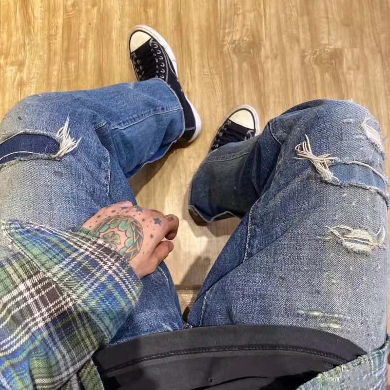 VISVIM WMV 19SS JOURNEYMANTACKED Japoński trend casualowy niszczący dżins krowy król