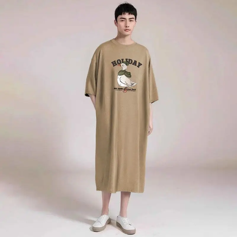 Men Stylish Pullover Nightgown Bathrobe Fashion Commute Style Knee-length Robe Plus Size Loose Soft Comfortable Home Wear
