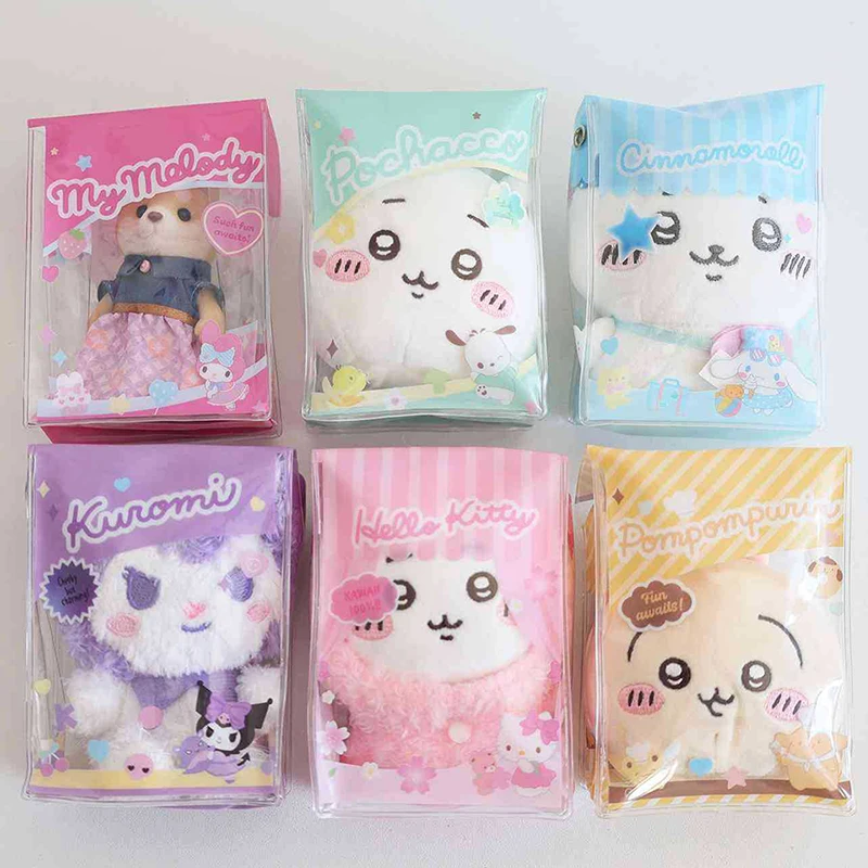 1 unidad de regalo de cumpleaños Sanrio Hello Kitty muñeco de peluche bolsa de almacenamiento de dulces caja misteriosa transparente de Pvc muñeca de dibujos animados bolsa de exhibición al aire libre