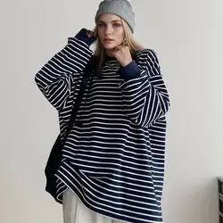 Plus Size 5XL 150KG Autumn Harajuku Striped T Shirt Long Sleeve O Neck Loose Top Oversized t-shirt