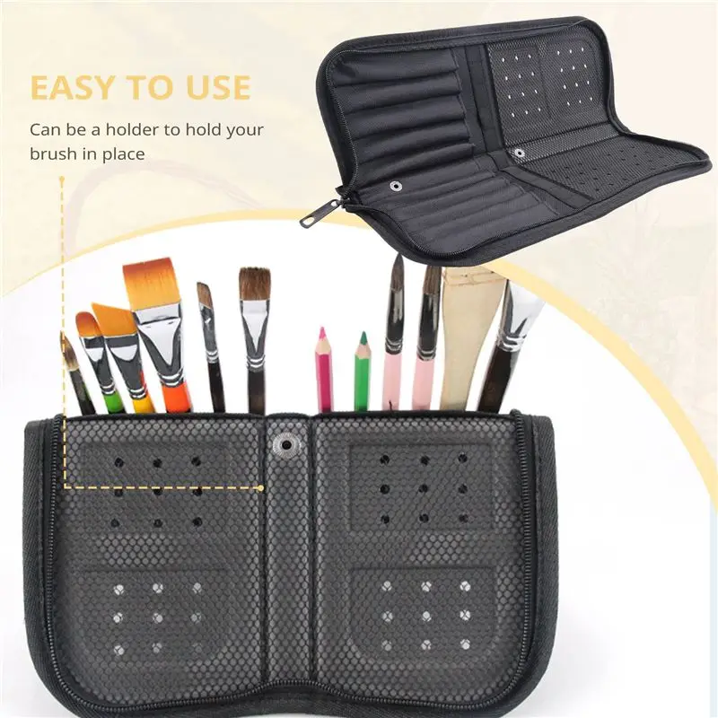 AT63-Artist Paint Brush Holder Zippered Brush Case For Oil Acrylic Watercolor Brush Breathable Painting Kit