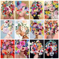 PhotoCustom DIY Painting By Numbers Paint Kit Woman With Flowers Drawing By Numbers For Adults Crafts Home Decors For Handiwork