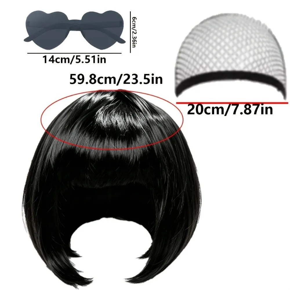 3Pcs Colorful Short Bob Hair Wig Christmas Party Cosplay Wig Set with Hairnet and Glasses Halloween Role-playing Short Hair Wig 5