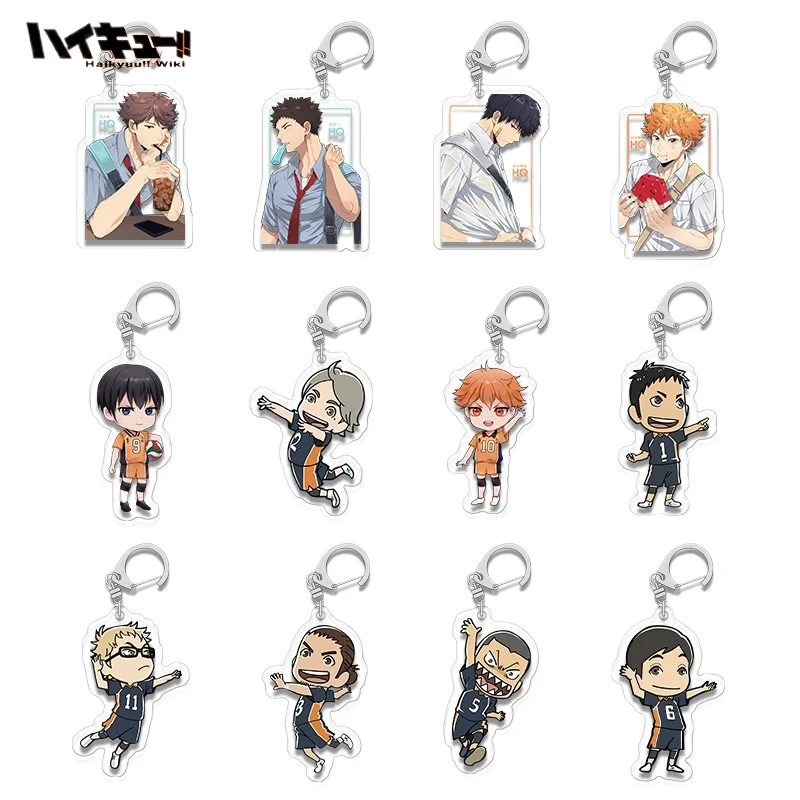 20Pcs/Lot Anime Manga Haikyuu!! Keychain High School Volleyball Boy Hinata Shoyo Kageyama Acrylic Pendant Key Chain