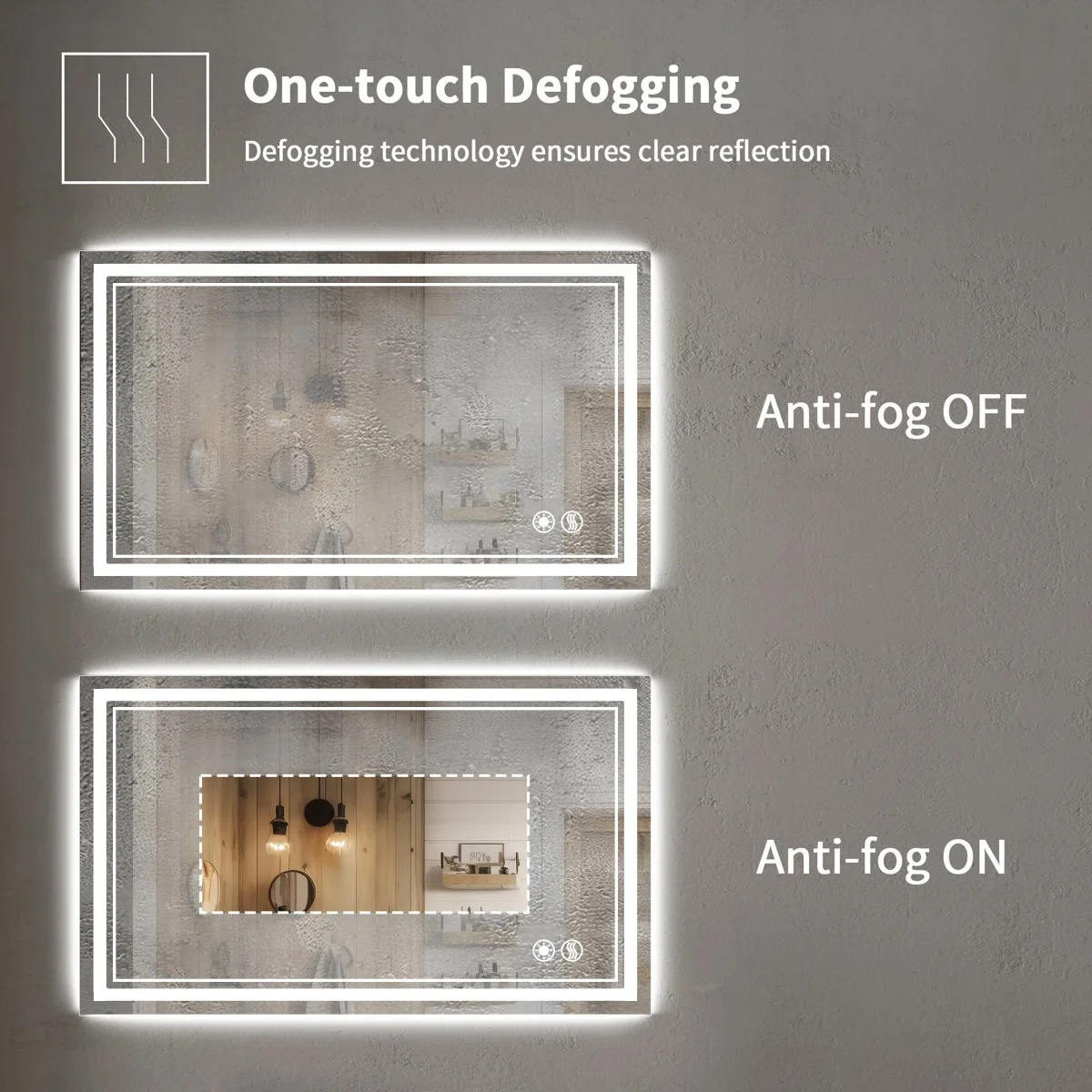 

Bathroom Mirror with Lights Anti-Fog Dimmable Brightness 3 Colors LED Bathroom Mirror Memory Function High Definition Vanity