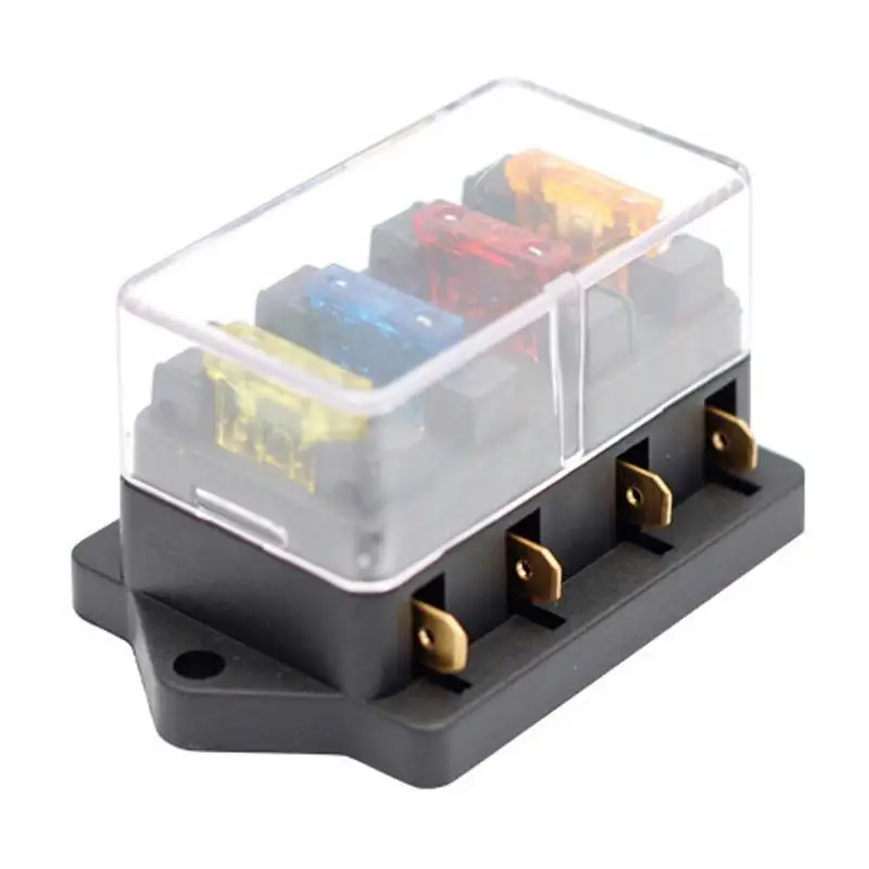 Fuse Block 4 Way Marine Fuse Panel With LED Warning Indicator With Negative Bus & Protection Cover Fuse Included Compatible With