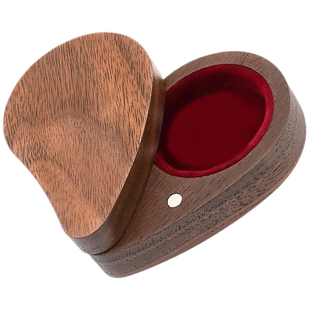 Wooden Heart Shaped Jewelry Box Small Compact Ring Storage Box Jewelry Organizer Safe Durable for Home Shop Desktop