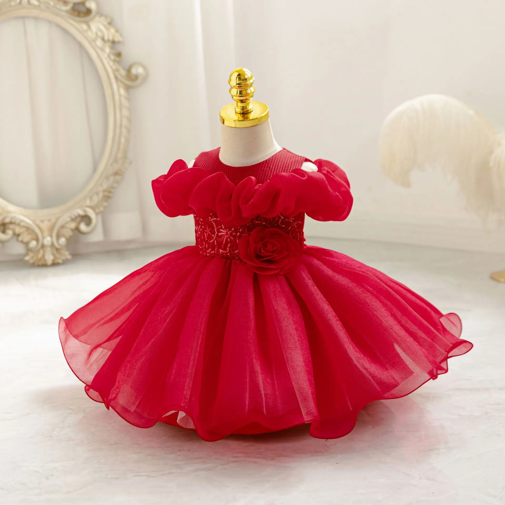 

HETISO Baby Christmas Dress Toddler Girls Party Birthday Wedding Princess Red Ball Gown for Holiday First Communion 0-4 Years