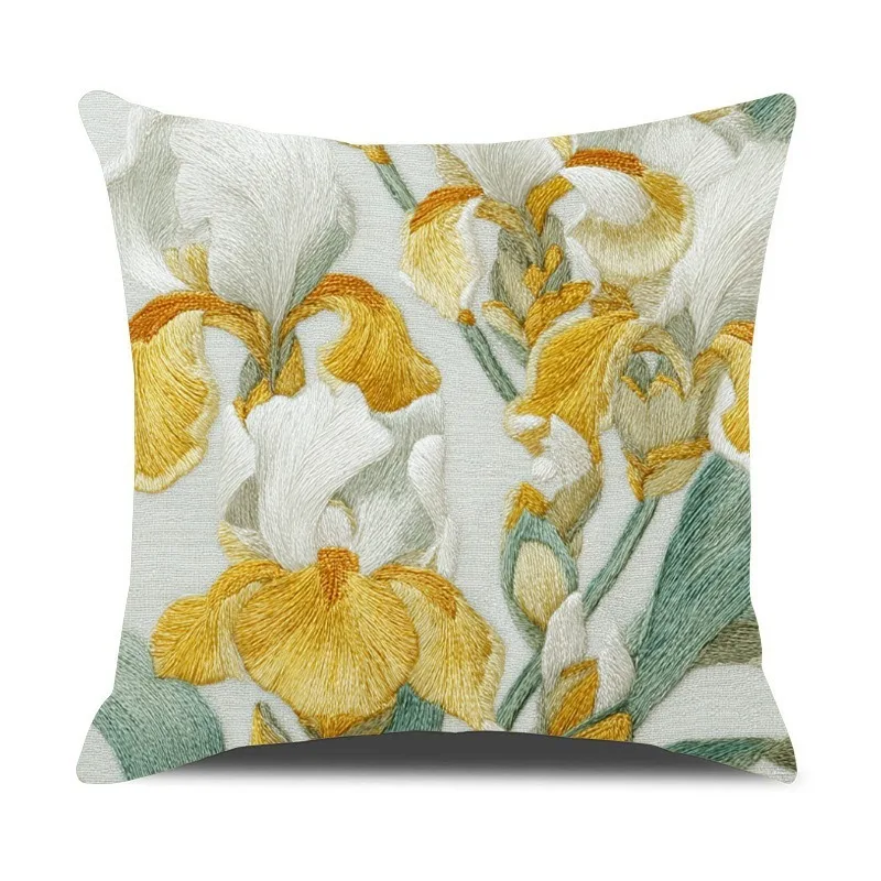 

Yellow Iris Flower Cushion Cover Peach Skin 2D Floral Print Throw Pillow Case for Sofa Living Room Decorative Home Pillowcase