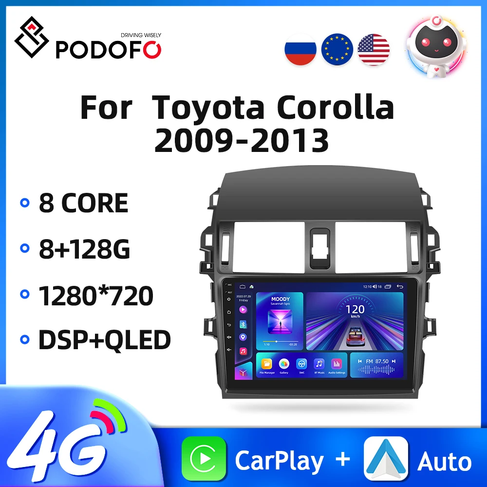 

Podofo Android 2din Car Radio For Toyota Corolla 2009-2013 Car Multimedia Player GPS Navigation WIFI Wireless Carplay 1280*720