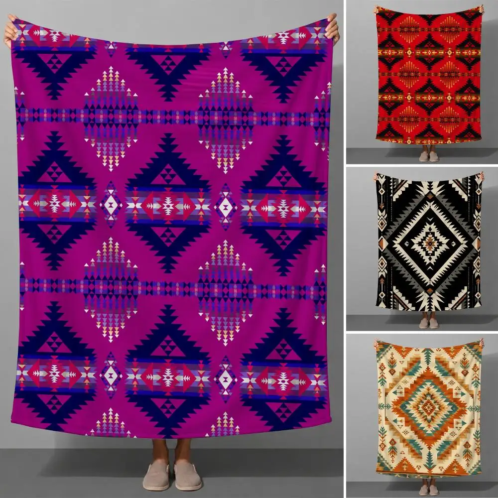 Southwestern Geometric Boho Tribal Retro Aesthetic Throw Soft Flannel Throw Blanket for Couch Bed Sofa Warm Cozy All Season