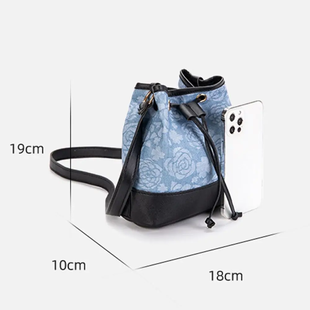 Denim Denim Bag Fashion Portable Printing Retro Crossbody Bag Simple Nylon Denim Bucket Bags