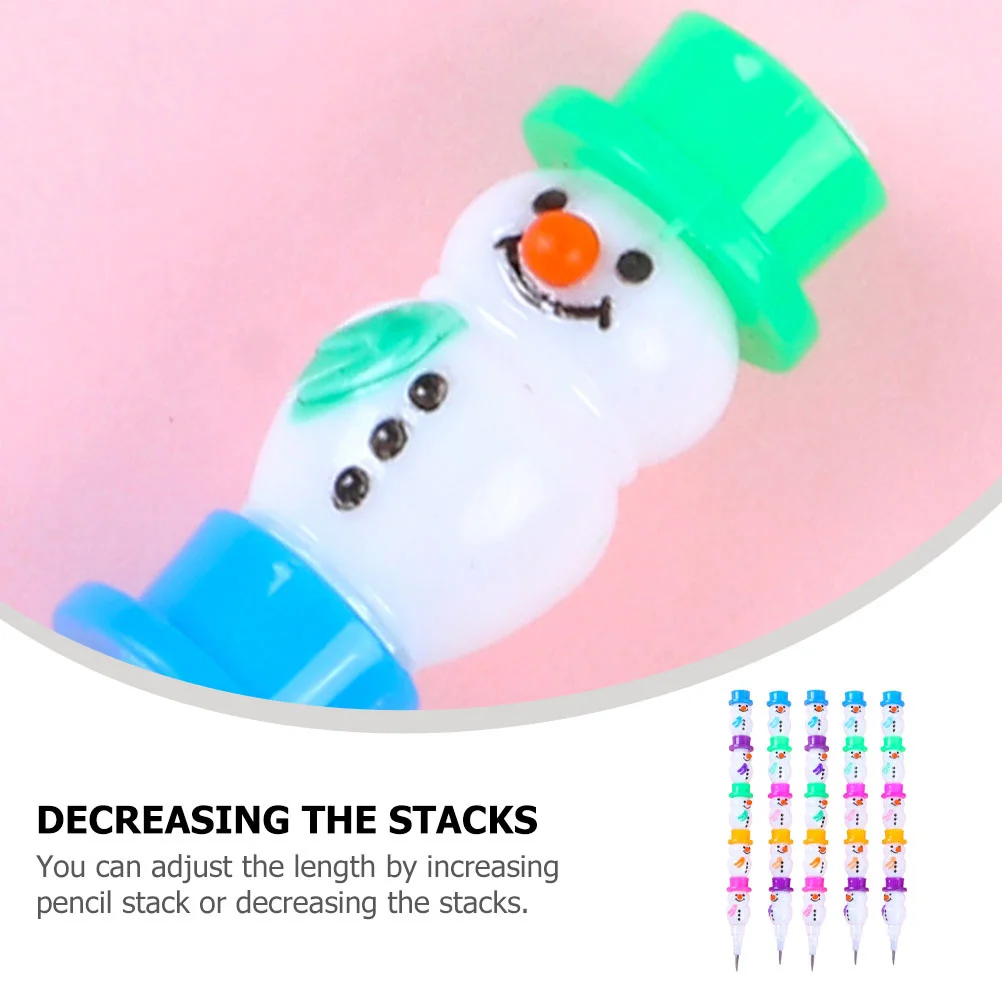 20 Pcs Snowman Pencil Crayons Christmas Mechanical Pencils Cartoon Stacking Fun Push Holiday Goodie Bag Fillers Writing Office