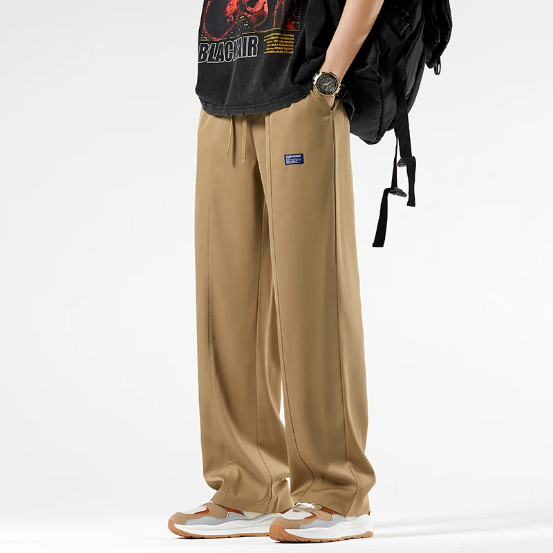 

Ice Silk Men's Summer Thin Qui Dry Loose Straight Leg Spor Casual Pants Long Trousers Faionable Trendy Bla ey White