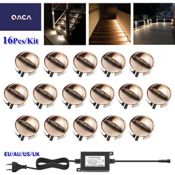 16-Pack QACA LED Stair Lights Low Voltage Recessed Deck Lamps with Elegant Bronze IP67 Waterproof Stairway Patio Step Ligthing