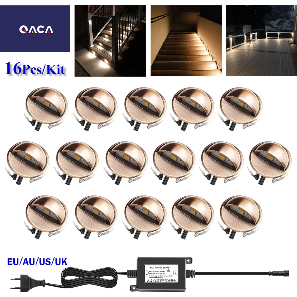 qaca recesso stair luzes led antique bronze lampadas escada a prova dagua passo patio iluminacao passo baixa tensao ip67 16 pack 01