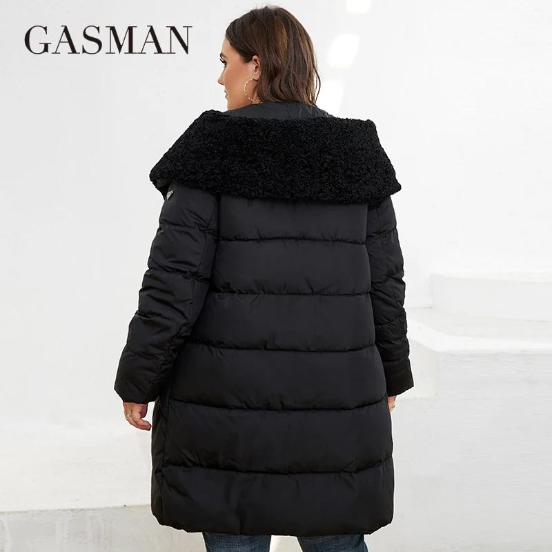 GASMAN Women\'s Winter Down Jacket  Long Classic Design Zipper Pocket Women Solid Color Coat Leisure Plus Size Parkas LD-22758