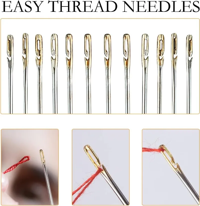 12/36pcs Blind Sewing Needles Stainless Steel Elderly Big Side Hole Needle DIY Jewerly DIY Handmade Self Threading Sewing Tools