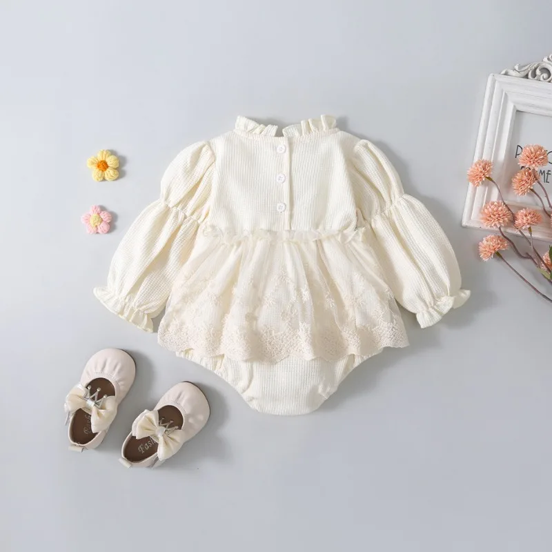 ZOETOPKID Solid Princess Baby Girl Tutu Skirt Style Bodysuit Socks Toddler Infant Waffle One Piece Lace Party Outfit Play Suit
