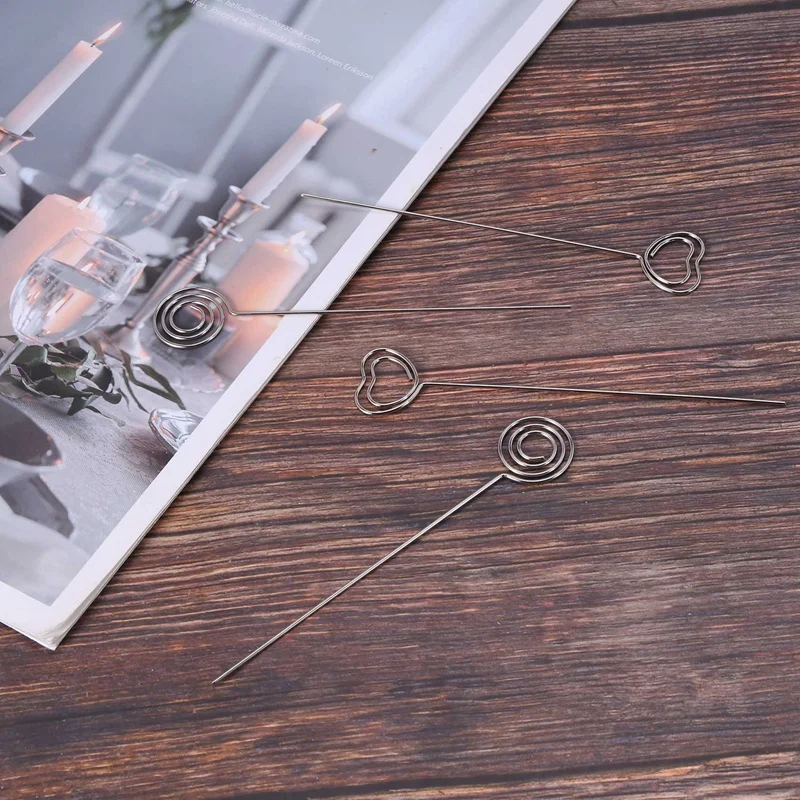 مشبك مذكرة من الأسلاك المعدنية لحفل الزفاف ، حاملات بطاقات الملاحظات ، مشبك رقم الطاولة ، حامل الصور ، ديكور الكيك ، دائري وقلب ، 60 قطعة