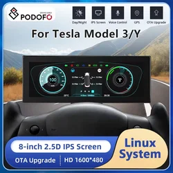 Podofo-pantalla frontal de 8 pulgadas para Tesla Model 3/Y, pantalla de tablero HUD con velocímetro, modo de conducción de engranajes, estilo OEM, Carplay