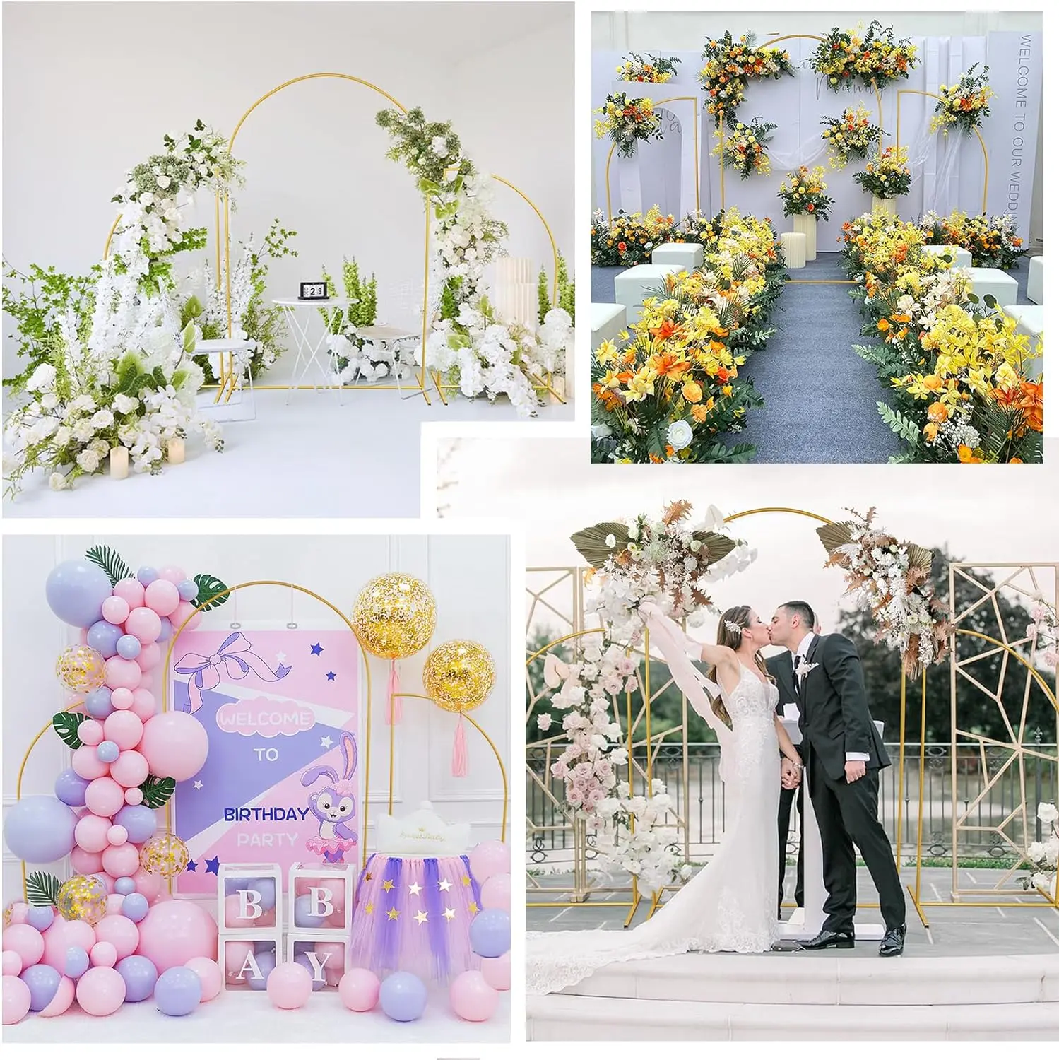 2/1Pcs Metal Wedding Arch Backdrop Stand Balloon Arch Stand Gold half moon shape Easy Assembly Wedding Birthday Party Backdrops