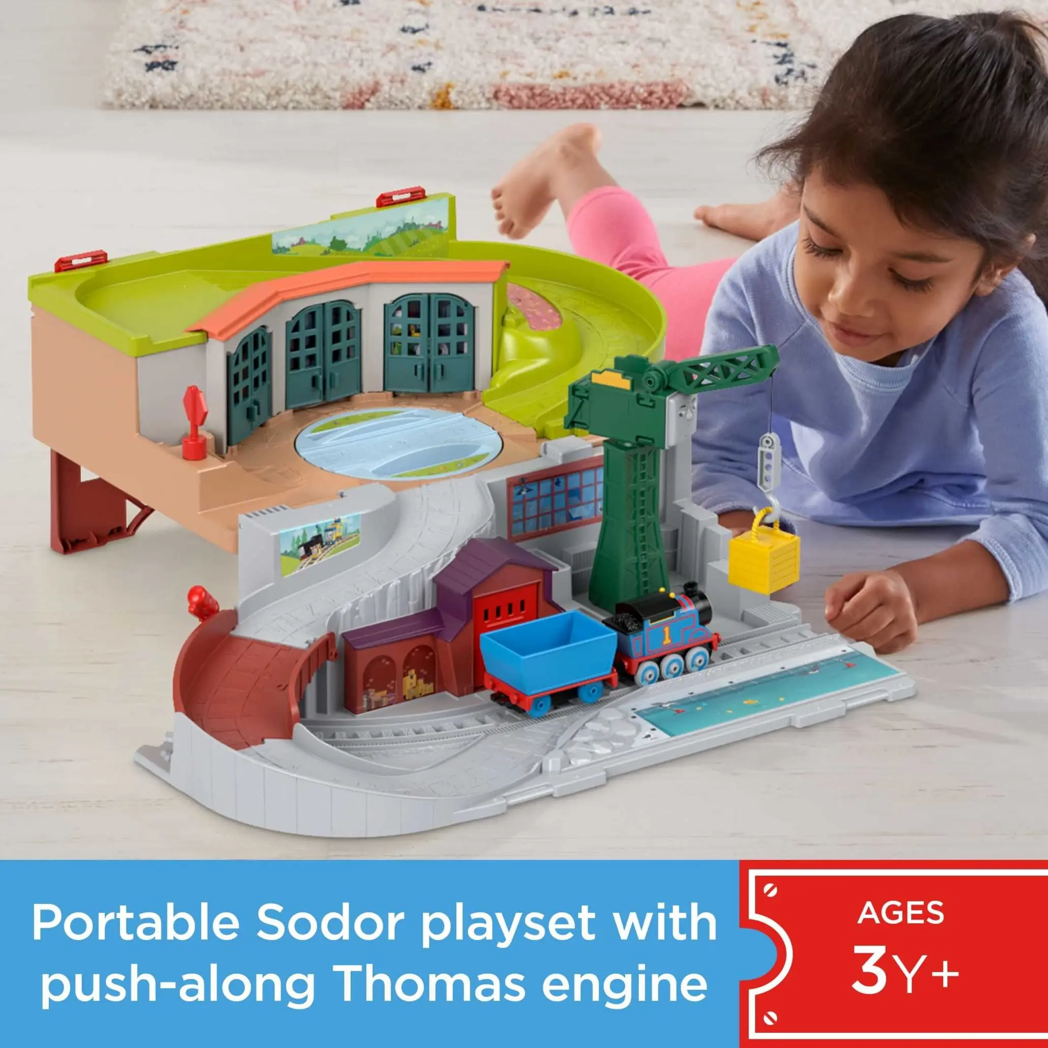 Thomas & Friends Sodor Take-Along Playset with Diecast Thomas Engine & Cranky The Crane Portable Sodor Train Set Children's Toys