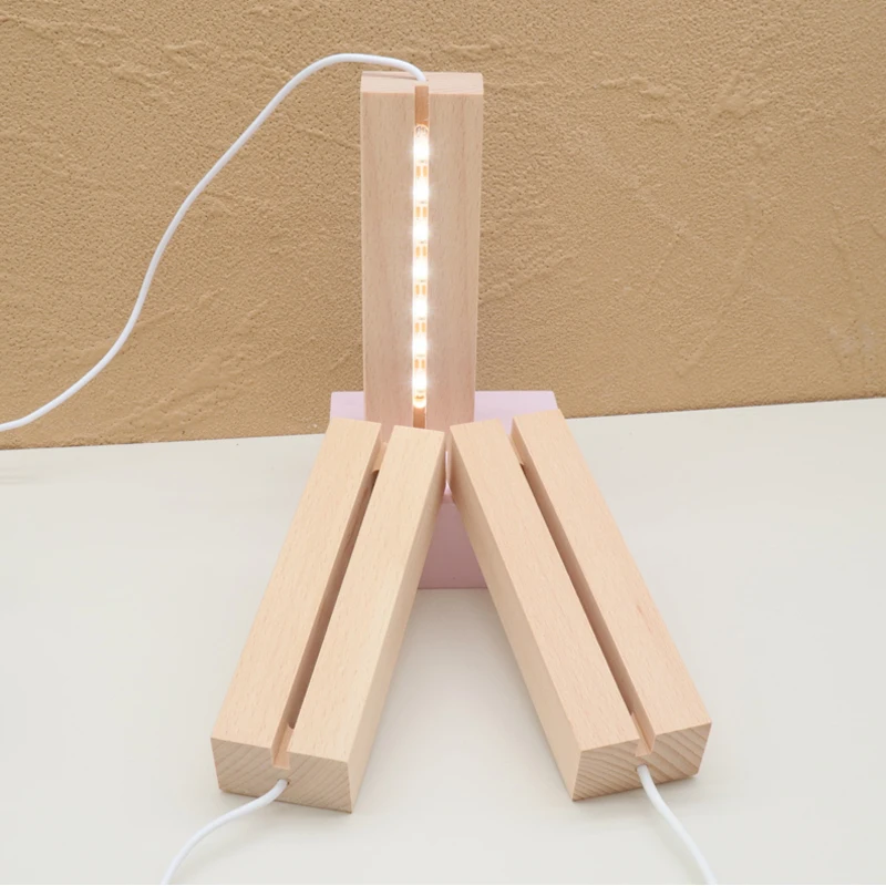 1/2Pcs Wooden Led Light Base Rectangle Crystal USB Display Lamp Bases For Resin Letter Lamp Glass Resin Art Decorative Ornament