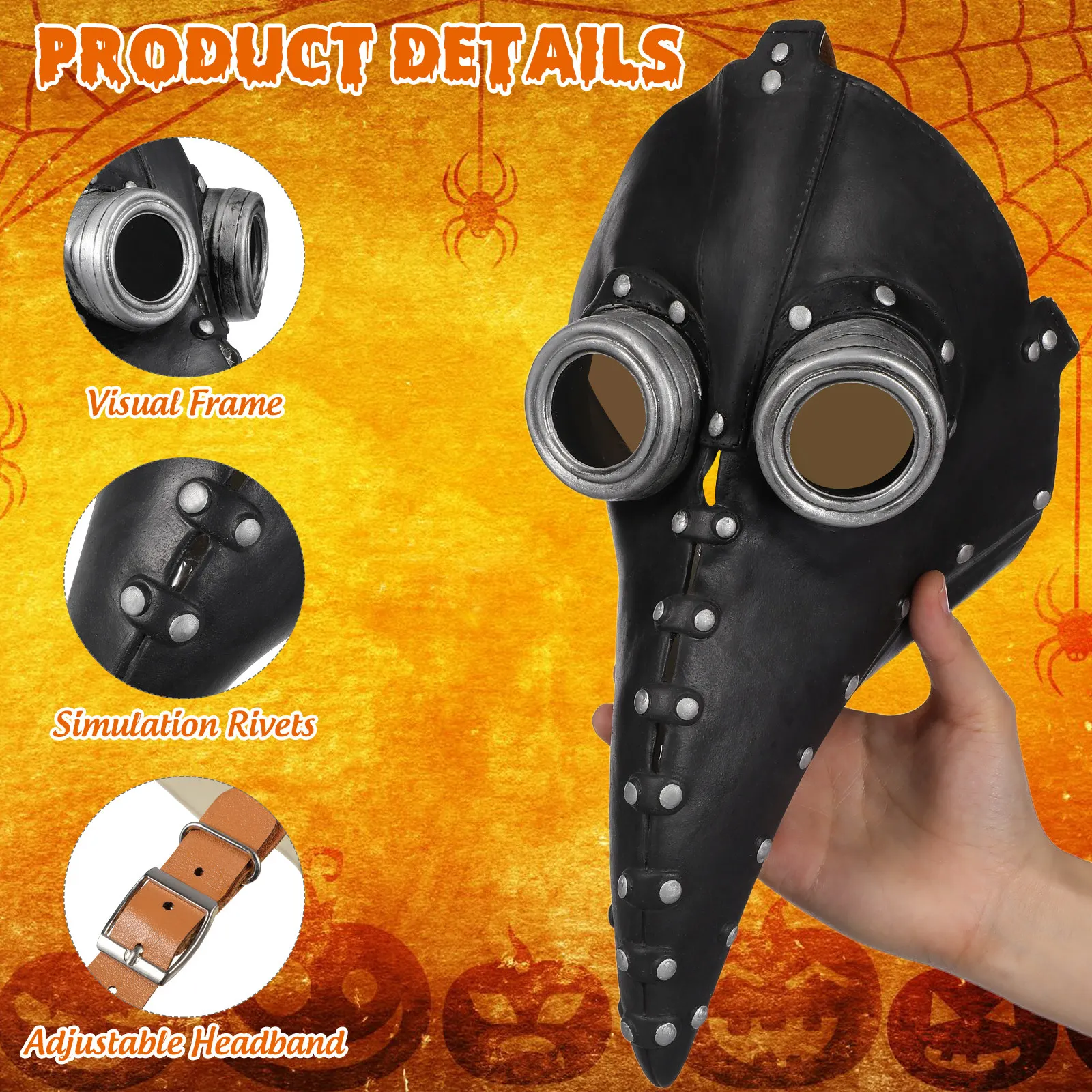 1Pcs Beak Mask Creative Halloween Party Masks PU Decorative Funny Steampunk Plague Mask Party Supplies Black Silver