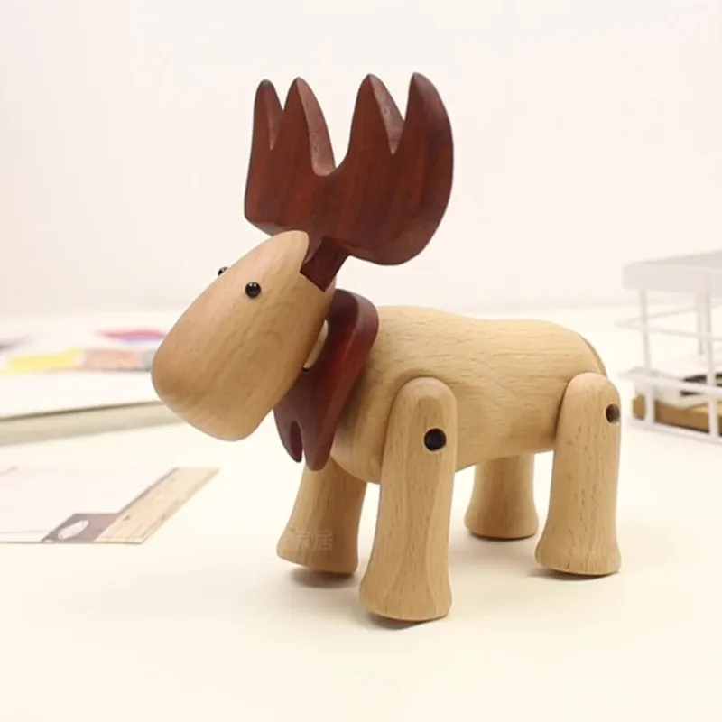 

Wooden Elk Craft Sculpture For Room Tabletop Decoration