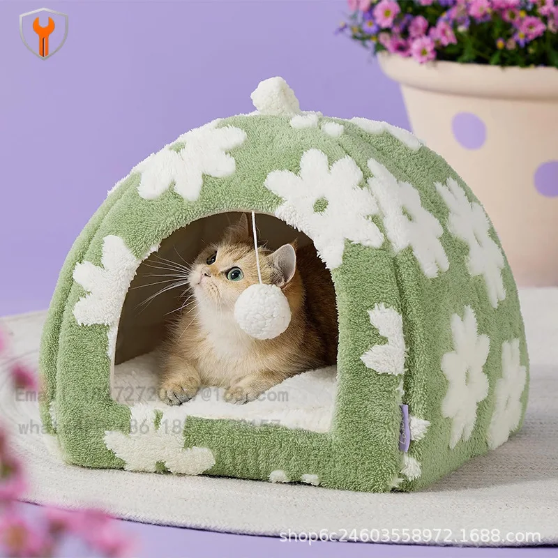 Pumpkin cat nest Shu cotton lint jacquard pet nest warm closed cat room springback memory cotton