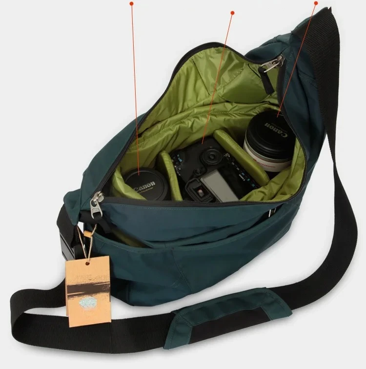 Waterproof Camera Sling Shoulder Messenger Crossbody Travel Passport Bag Insert Fit Canon Nikon Sony Pentax DSLR Lens