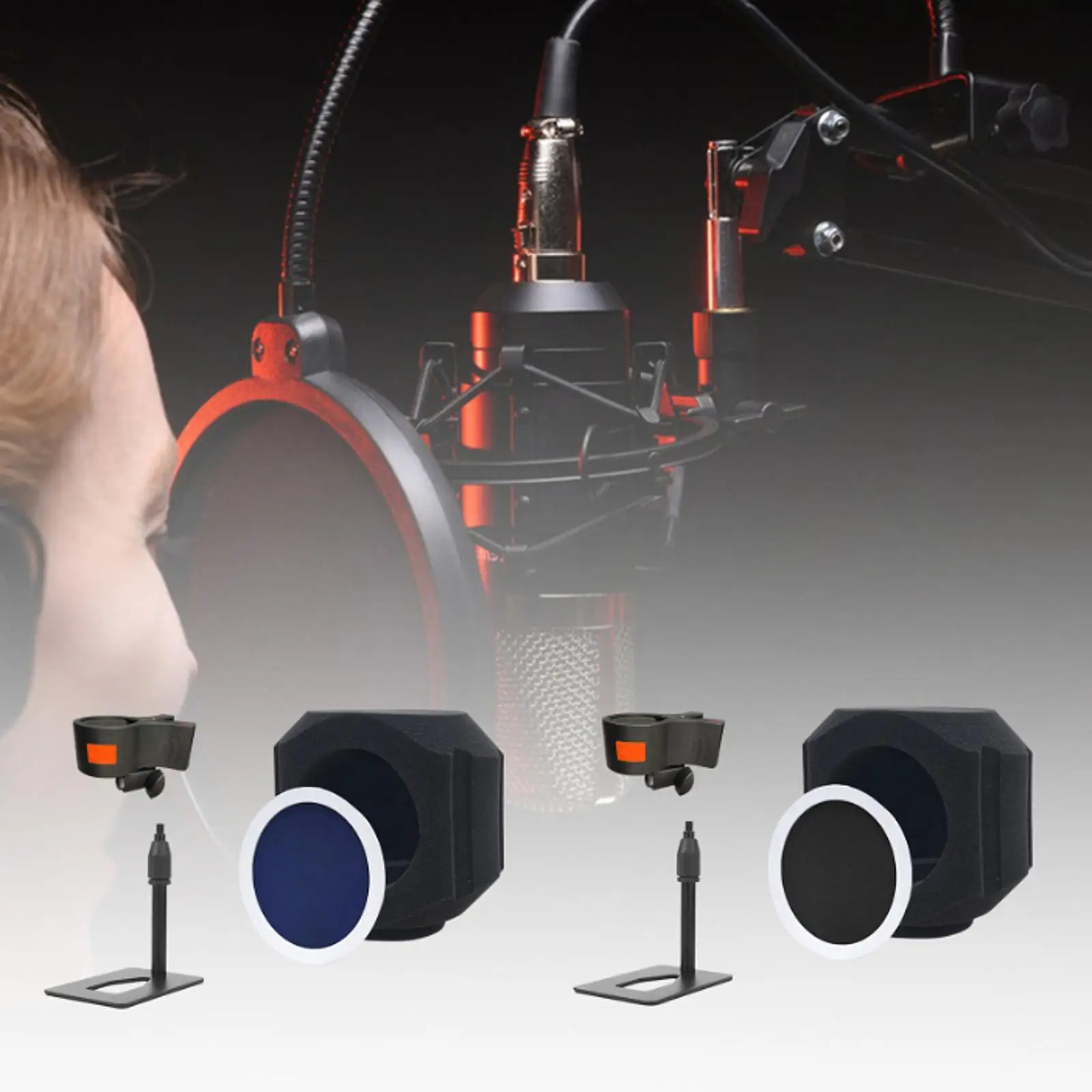 غطاء ميكروفون سهل التركيب، إسفنجة عازلة للصوت لسطح المكتب، حامل ميكروفون، حامل أرضي، دعامات تسجيل كابينة تسجيل