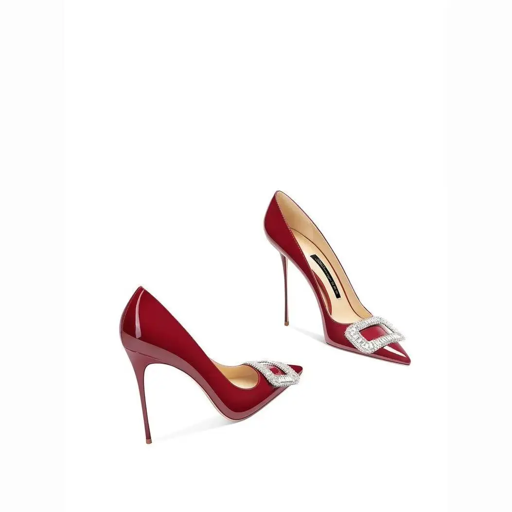 

Spring/Summer 2025 Fashion Women Shoes Fine Heel Versatile Pointed Toe Glossy Patent Red High Heels Shoes For Women