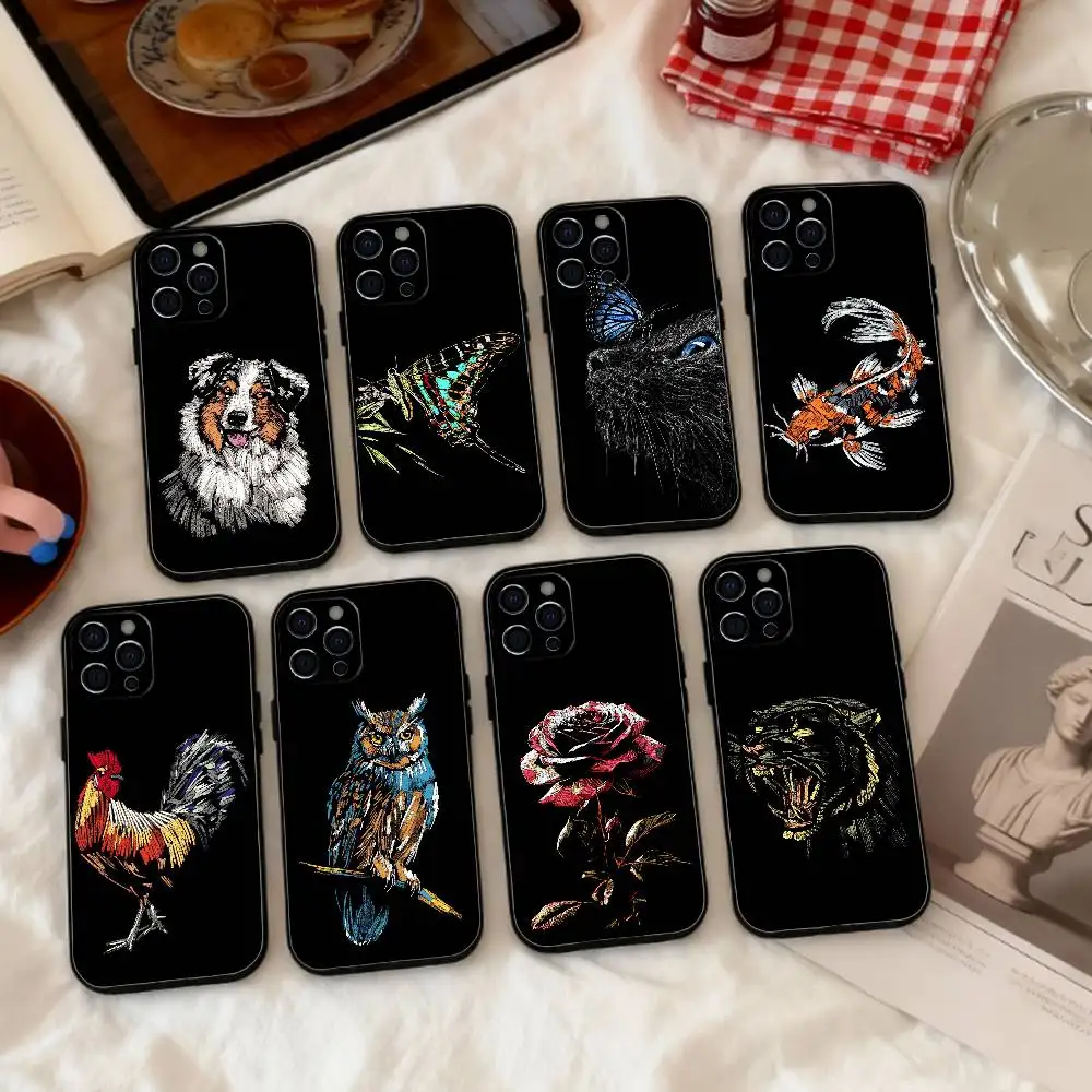 

H-Hand drawn Texture Animal Plant Phone Case Silicone Soft For IPhone 17 16 15 14 13 12 11 X XR Plus Pro Max Plus