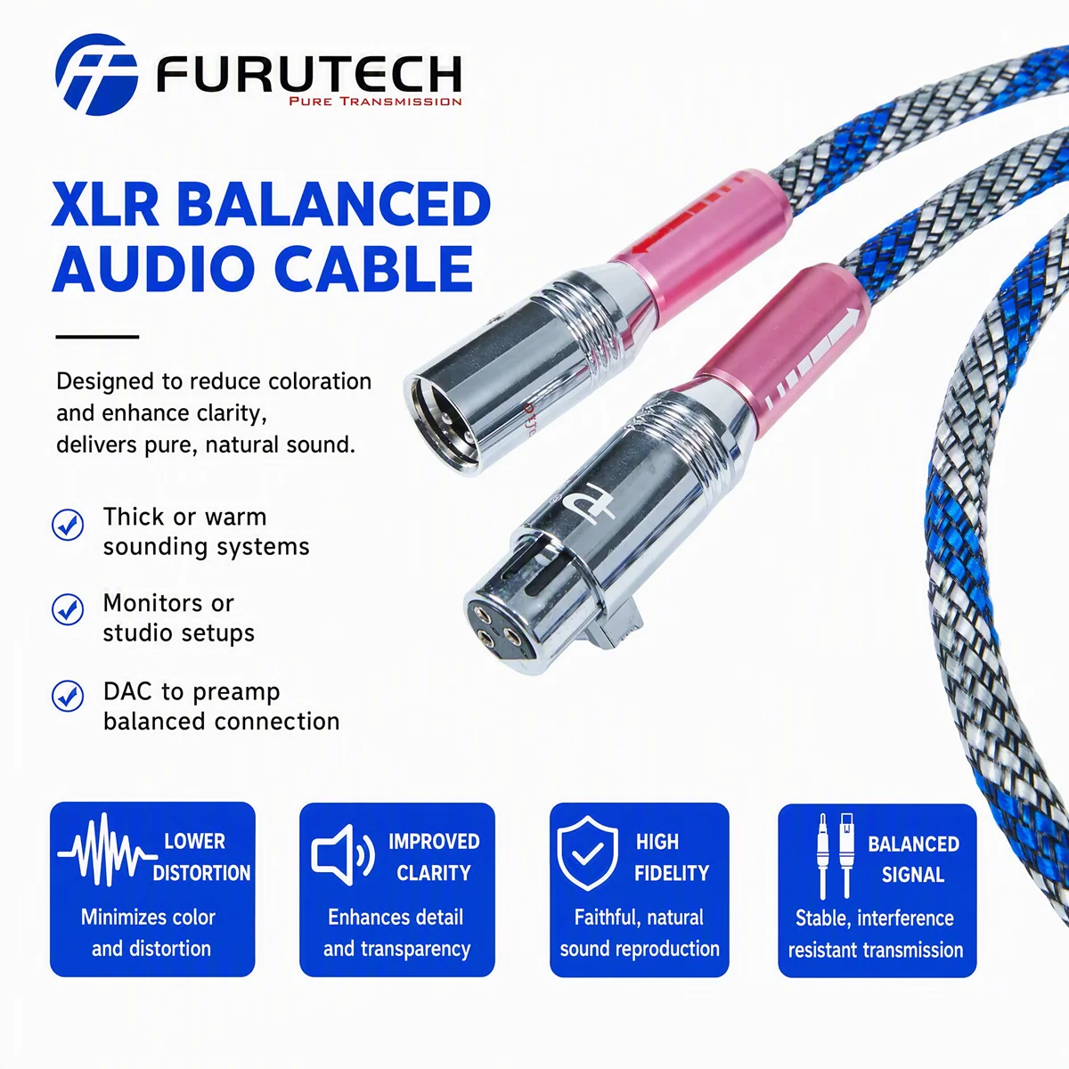 Japanese Furutech SA-22 μ-OFC HiFi XLR Balanced Audio Cable 3Pin Male to Female Audiophile Interconnect for DAC Preamp CD Player