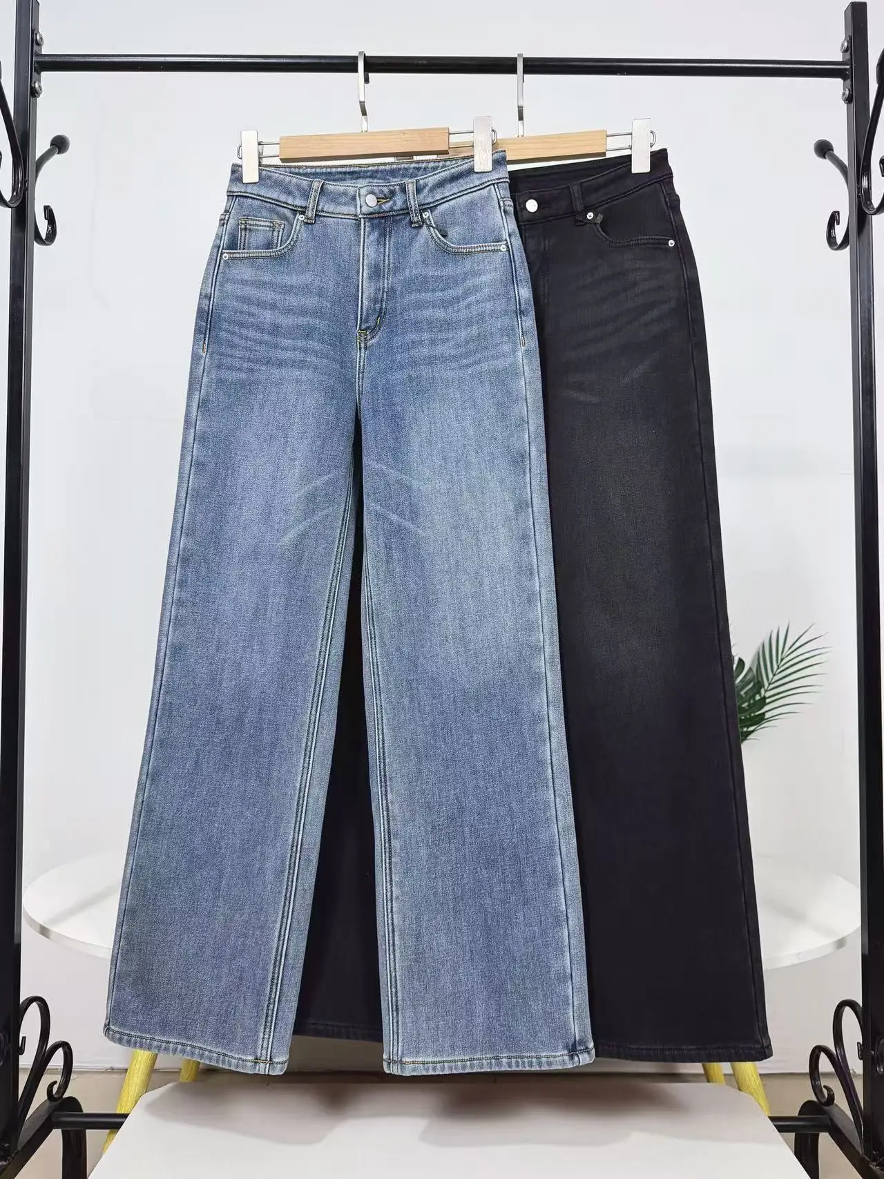 

Tall Women's Fce Lined High Waist Straight Leg Jeans Casual Winter Warm Denim Pants Button Closure Ladies Jeans