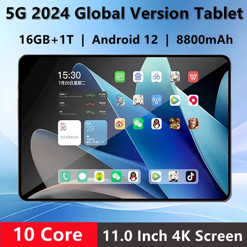 2024 Global Version New 11 Inch Tablets Android 12 Deca Core 16GB RAM 1T ROM Dual 5G LTE Phone Call Bluetooth WiFi WPS Tablet PC