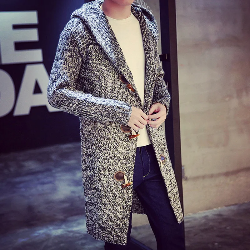 

2025 Новое модное мужское однобортное однобортное пальто с длинным рукавом, повседневное модное свободное вязаное длинное пальто больших размеров, мужские свитера, топ