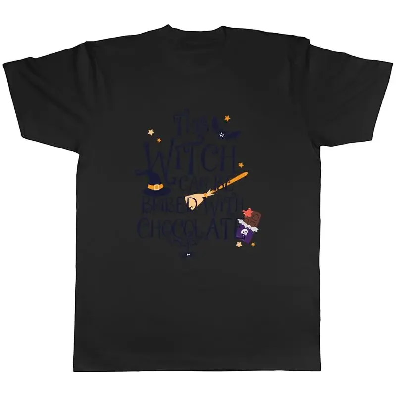 Funny Halloween Mens T-Shirt This Witch Bribed with Chocolate Unisex Tee Gift