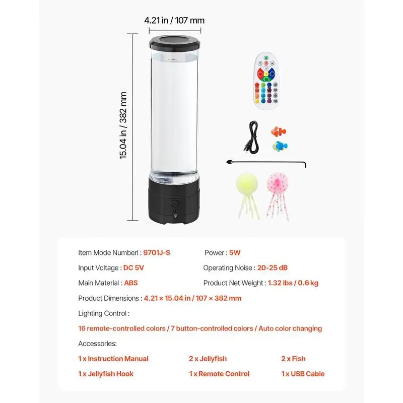Sensory Bubble Tube Lamp, 16 Color Changing Light Effects, Water Fish Lamp with Built-in Bluetooth Speaker & White Noise, Fak view 5