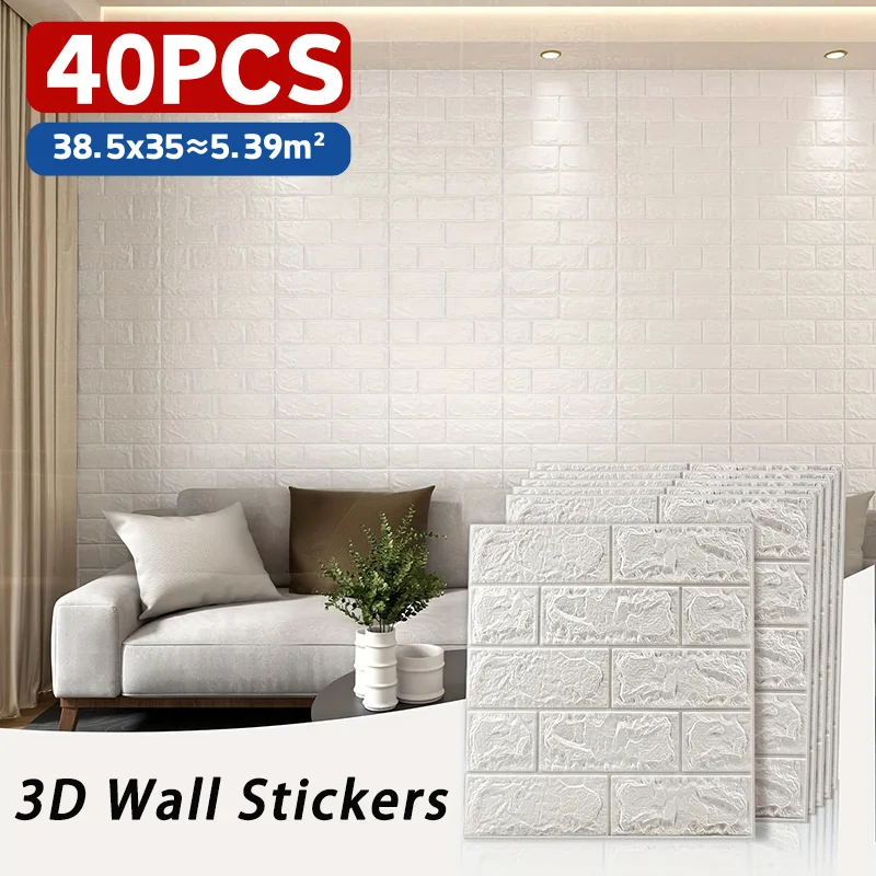 Waterproof Stain Resistant Wall Sticker 38.5x35cm 40pcs Soft Foam Brick Wallpaper White Black Living Bedroom Indoor Decor