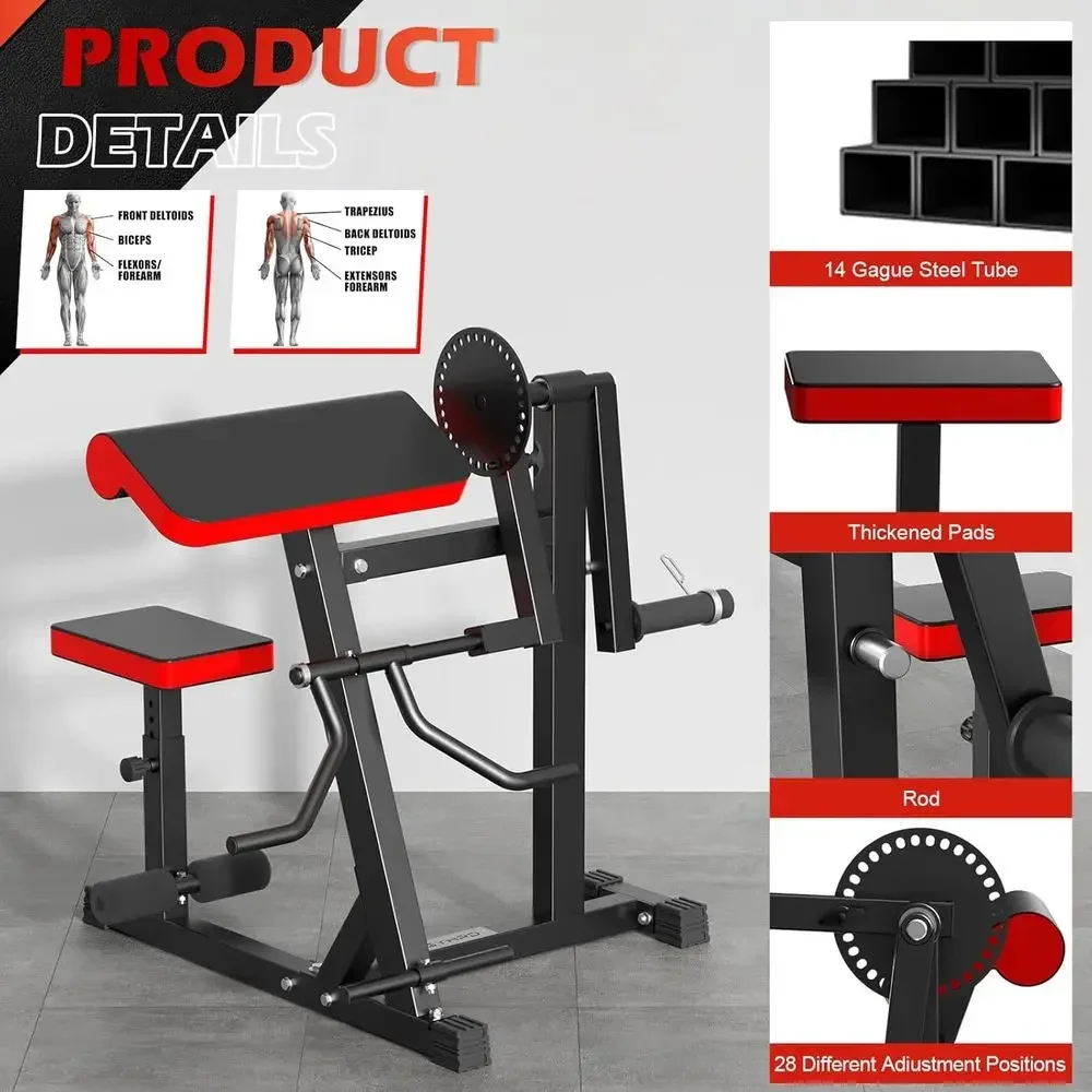 Upgraded Dual-Function Curl Machine with Pedal, Adjustable Seat, and Plate-Loaded Preacher Curl Bench for Home Gym Workouts