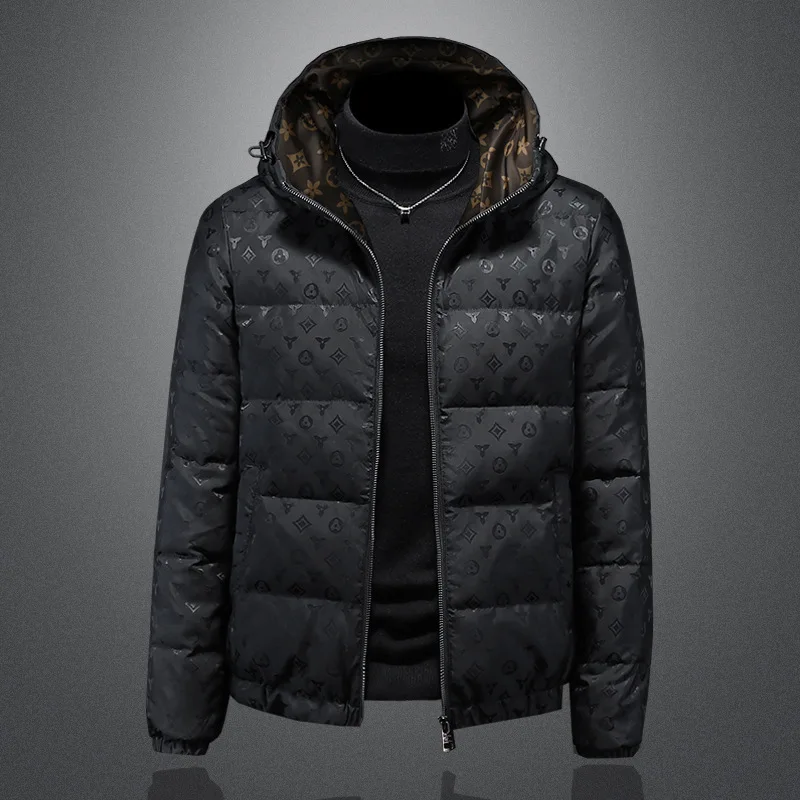 

Men's high quality white down jacket with hood; trendy fashion warm coat.