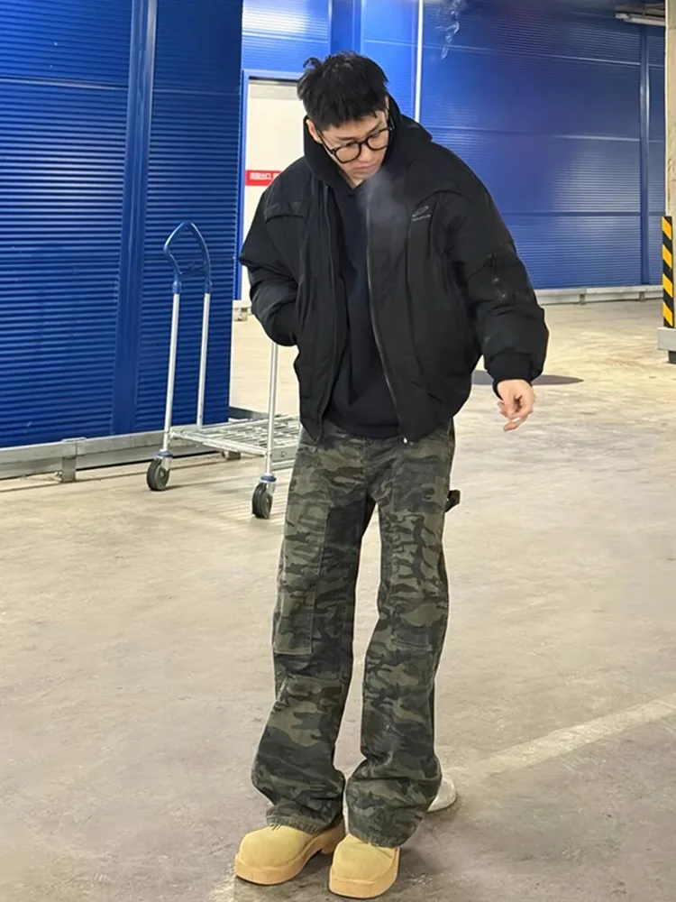 

Мужские джинсы American Sle в стиле ретро с камуфляжным принтом, весна-осень, приталенные, прямые, длинные, универсальные, модные, с широкими штанинами