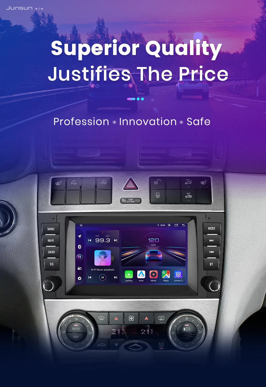 Junsun Android Auto Radio Für Mercedes Benz C-Klasse W203 CL203 CL203 CLK W209 CLS W219 2004-2011 CarPlay auto Multimedia GPS 2din – Detail 3